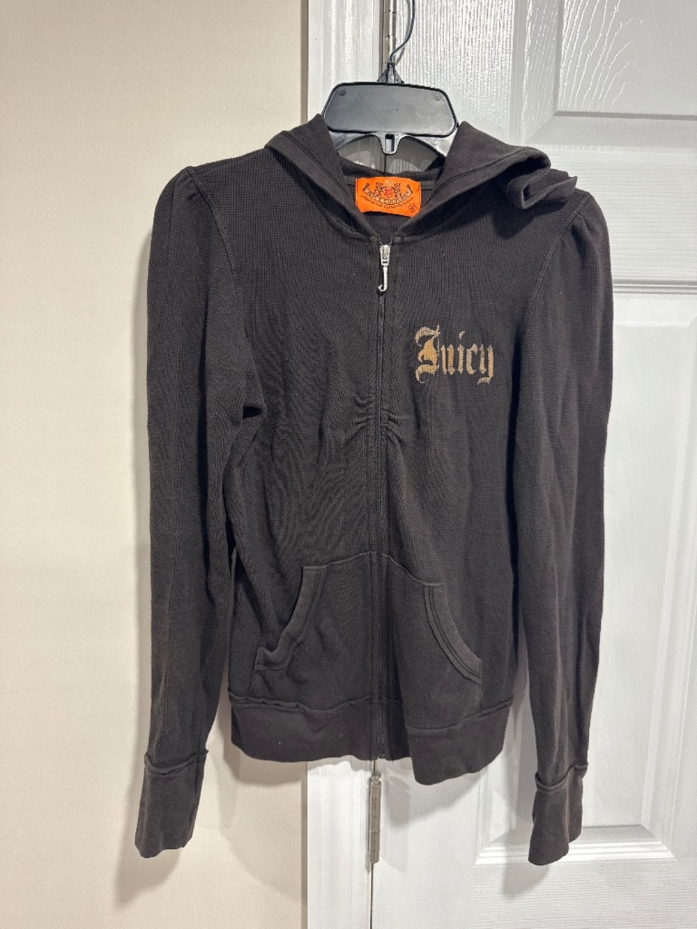 Rare lightweight chocolate brown Juicy Couture thermal hoodie Y2K